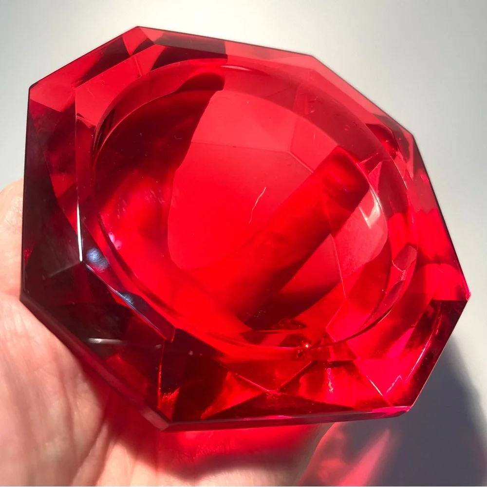 Restoration Hardware Crystal Pillar Candle Holder Diamond Shape Red or Holder